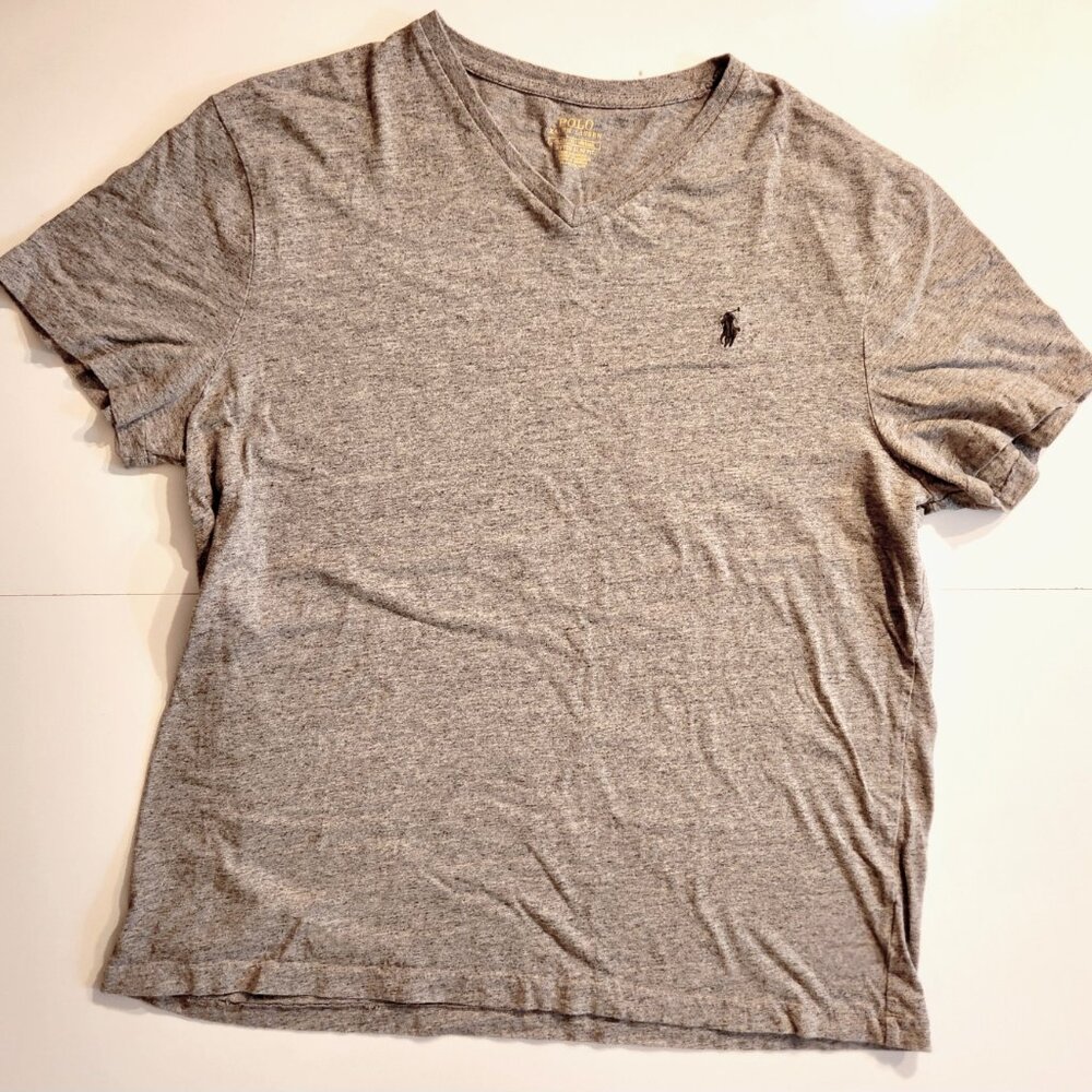 Vintage Polo Ralph Lauren custom slim fit T-Shirt Men's XL Grey Cotton V-Neck